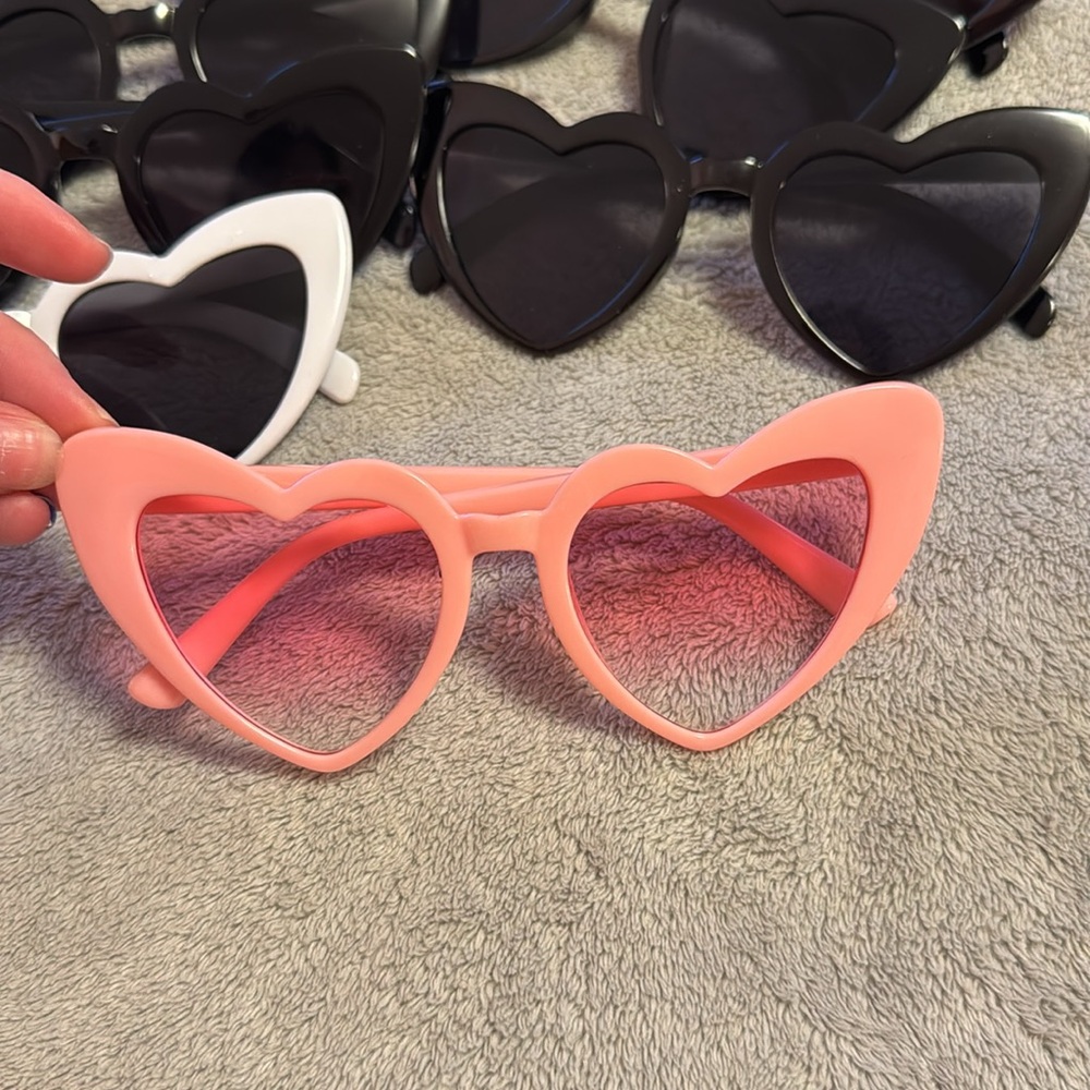 Heart-Shaped Sunglasses - Black, White, and Pink